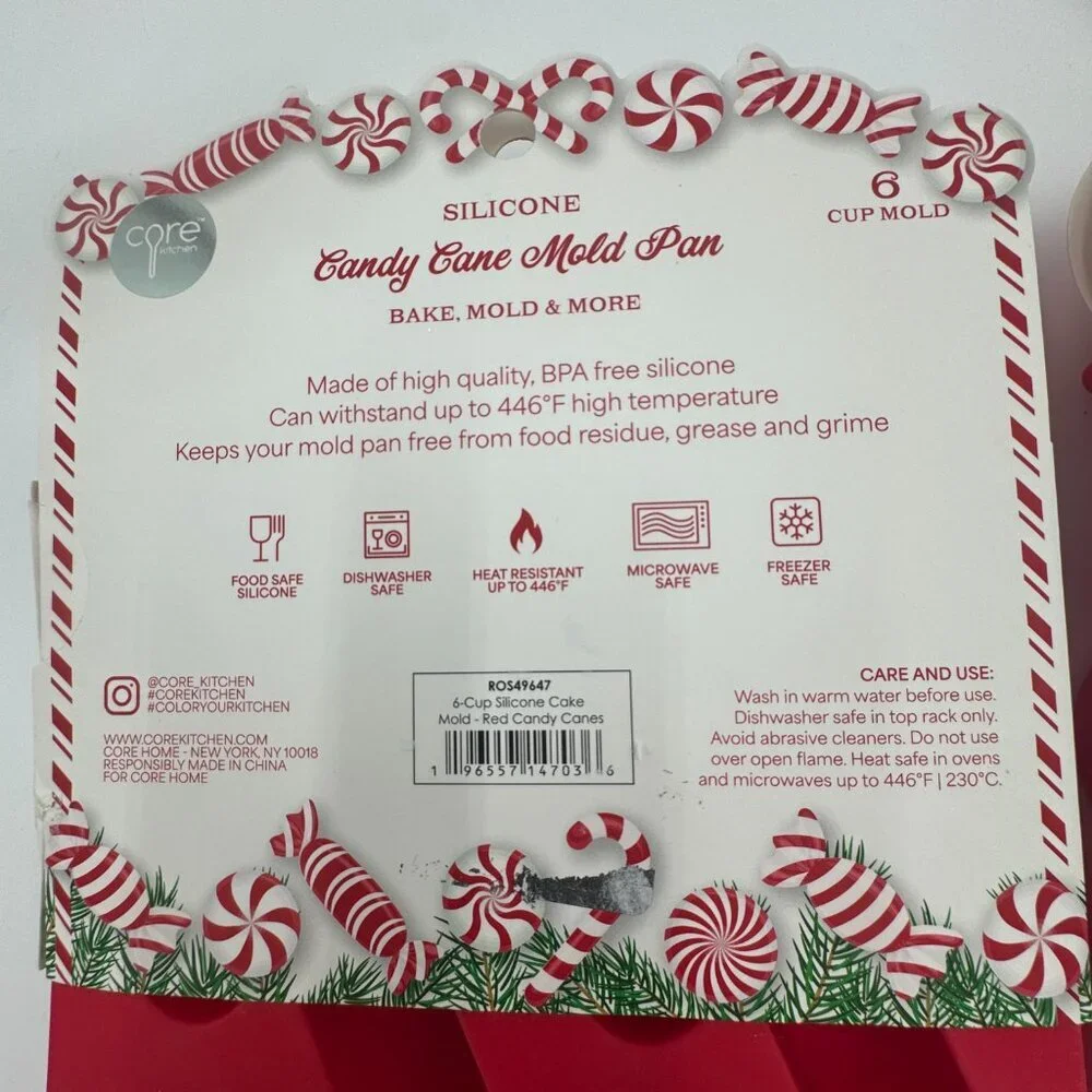 NWT Set of 2 Core Kitchen Silicone Holiday Candy / Candy Cane Mold Pan